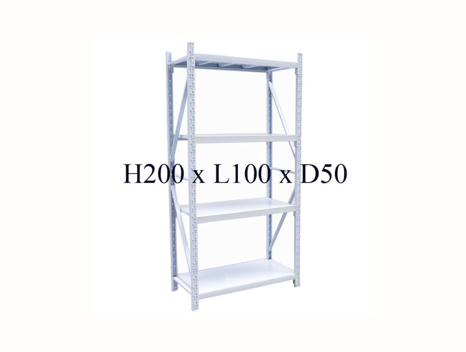 Boltless Rack H200 × L100 × D50cm, shown with four shelves