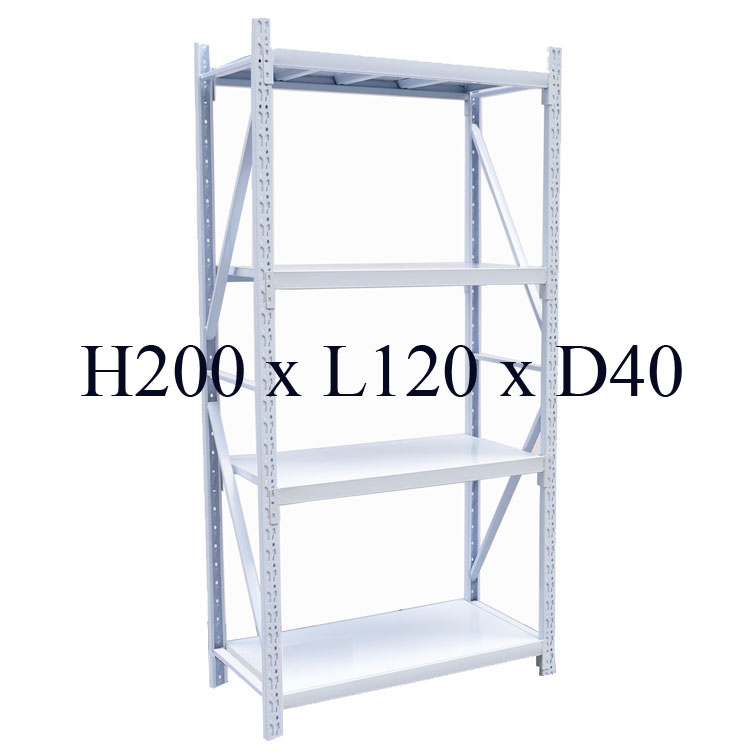 Boltless Rack H200 × L120 × D40cm, shown with four shelves