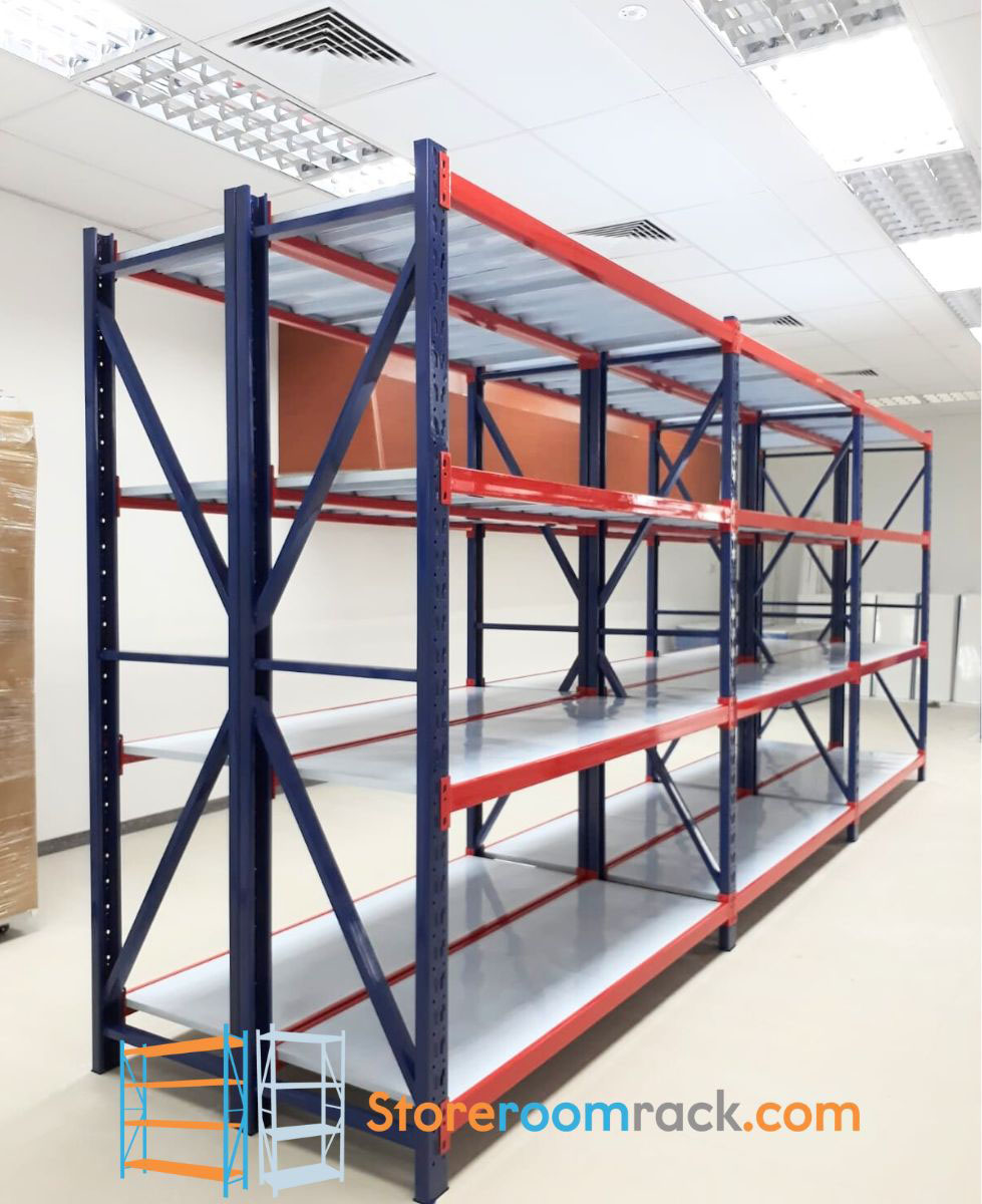 Warehouse racks in a medical supplies store room